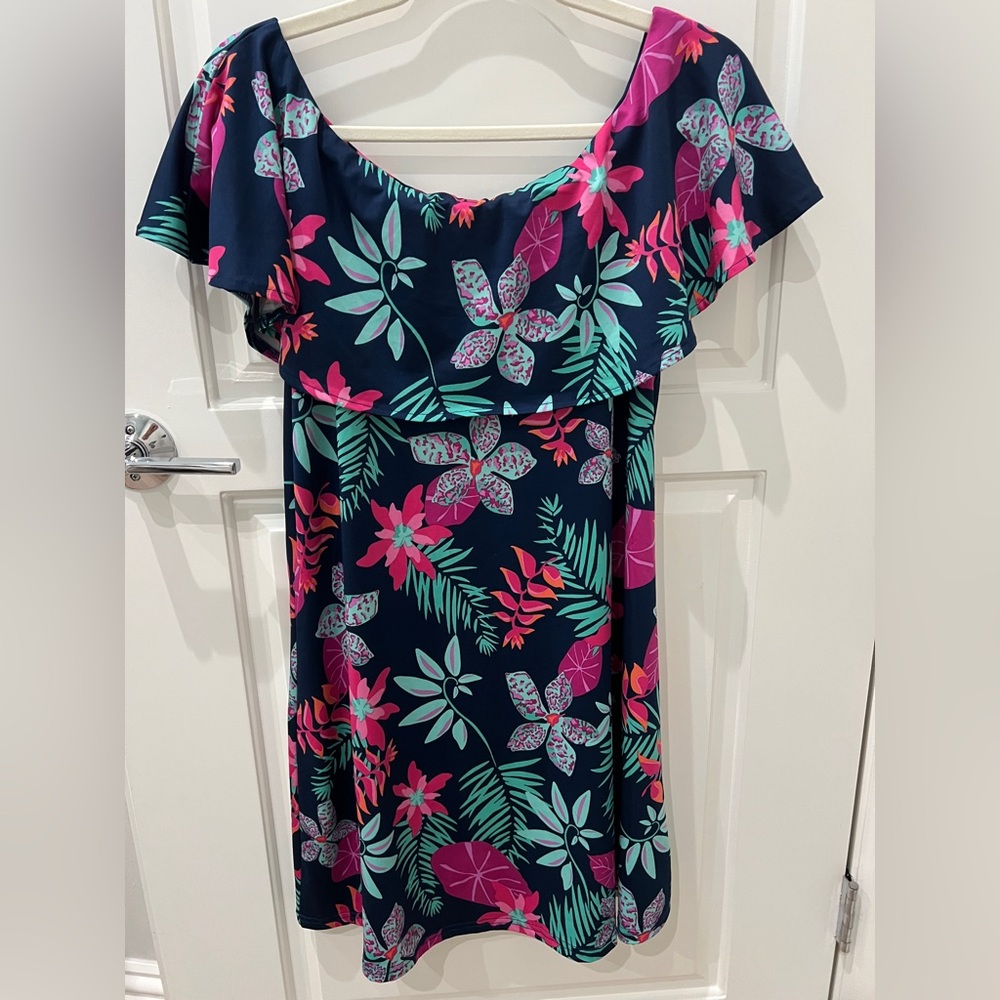 Escapade Floral Dress with Pink Green Accents by Escapada s M off or on shoulder